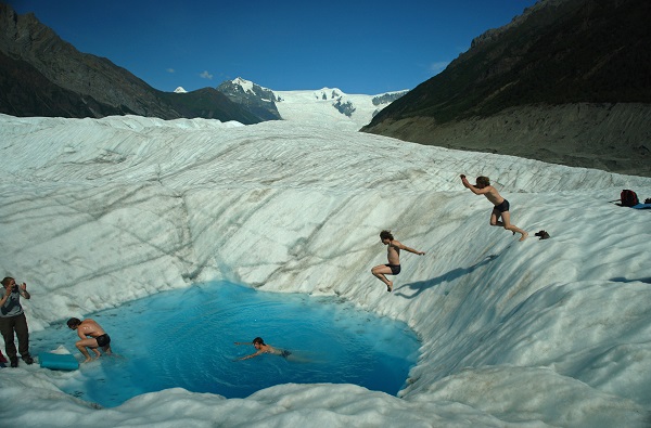swimming on alaska glacier