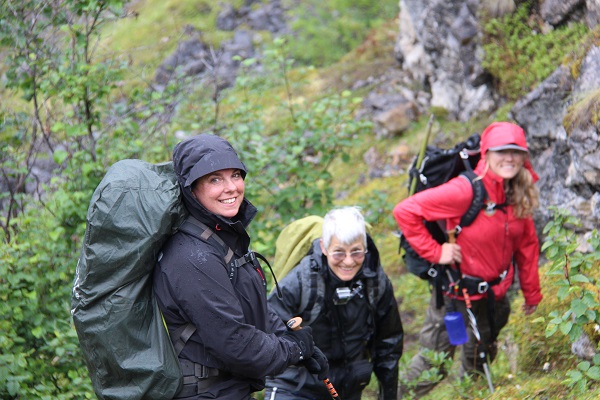 happy hikers in alaska