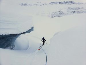 skiing around iceberg