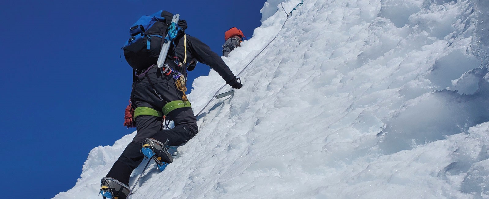 Climber on steep snow on Mt. Blackburn