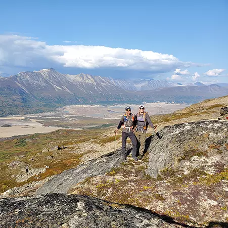 Couple with Fan Glacier in background