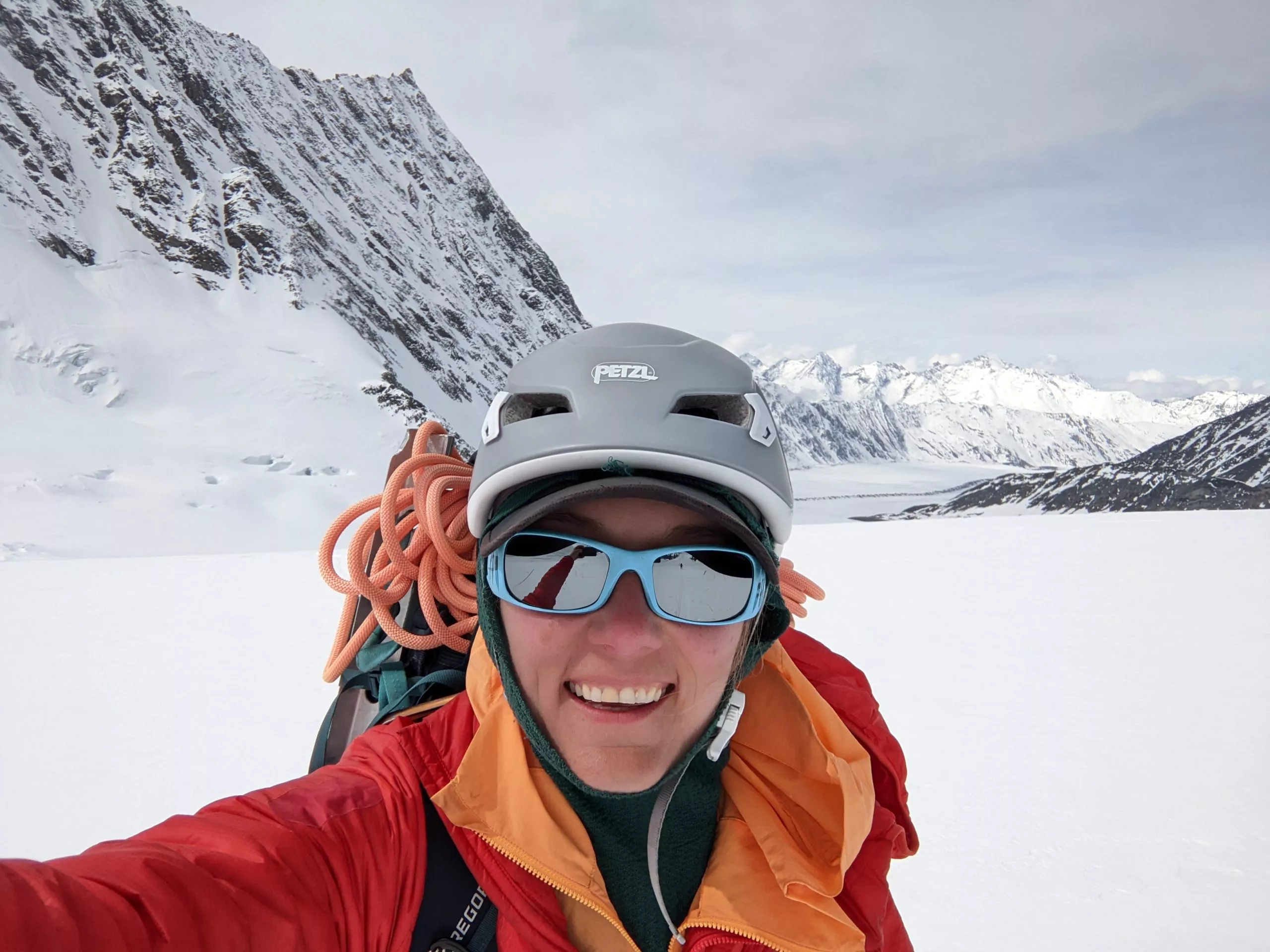 Selfie of female climber in the mountains