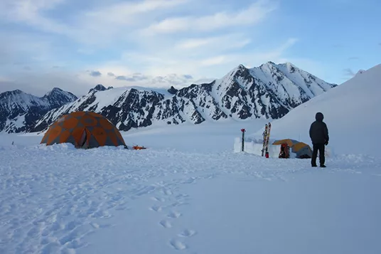 A beautiful ski camp set up in Wrangell - St. Elias National Park