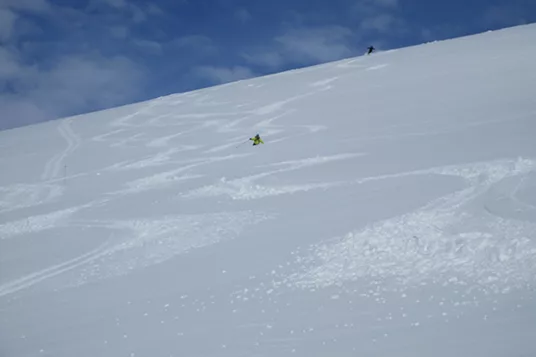 Ski turns on a wide open Alaskan slope