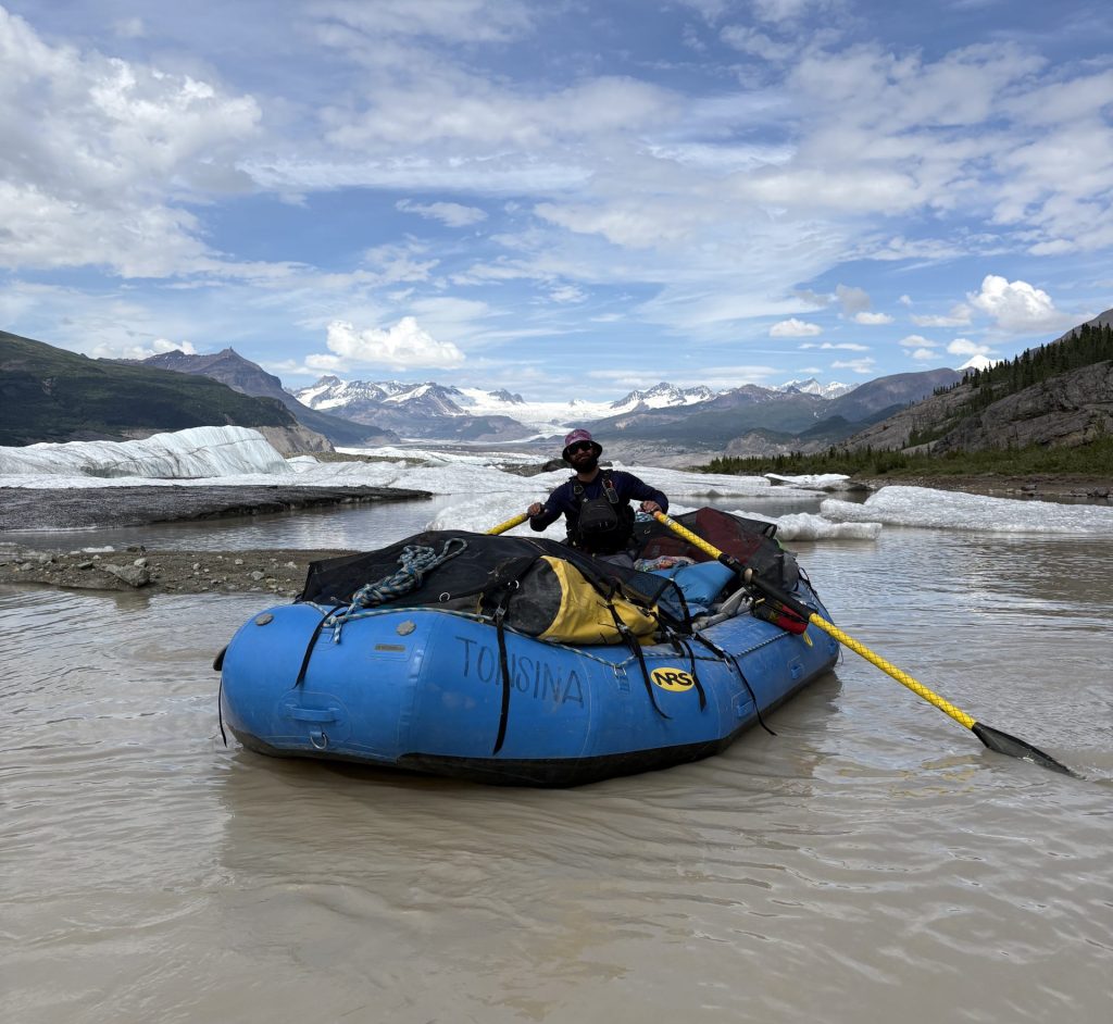 rowing raft in river
