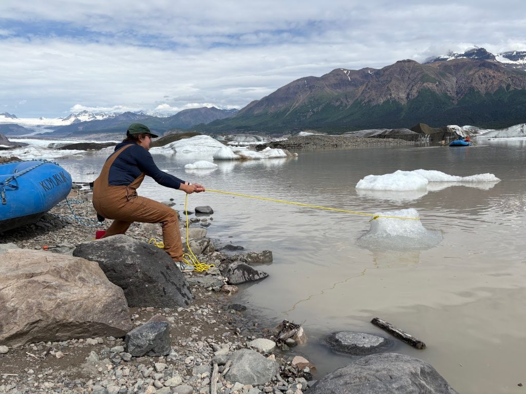 roping in ice from lake