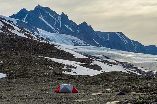 A backcountry camp set up in Wrangell - St. Elias National Park