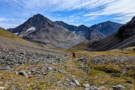 A hiker in the Bremner Valley