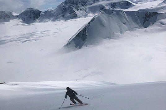 A skier in the backcountry of Wrangell - St. Elias National Park