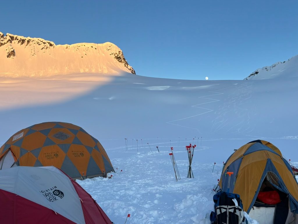 A backcountry ski camp set up in Wrangell - St. Elias National Park