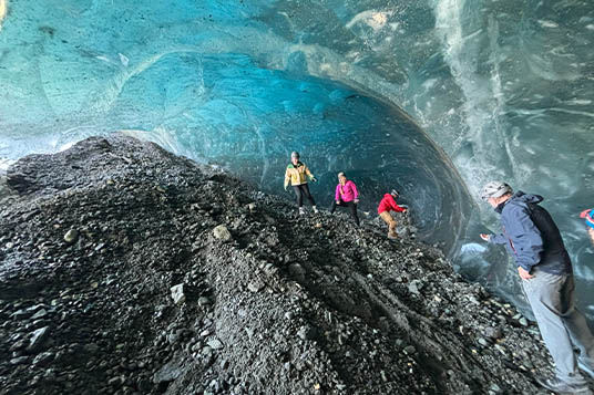 A family in an ice cave