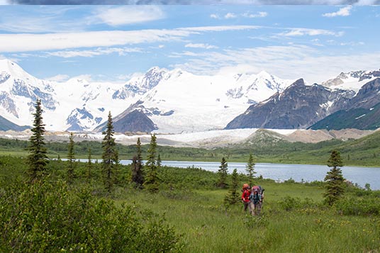 Backpackers in Wrangell - St. Elias National Park in Alaska
