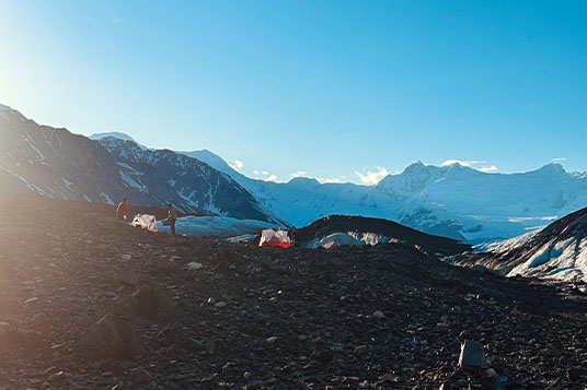 Tents set up on the moraine of the Kennicott Glacier