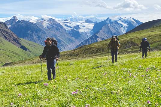 Backpackers on a guided trip in Wrangell - St. Elias National Park