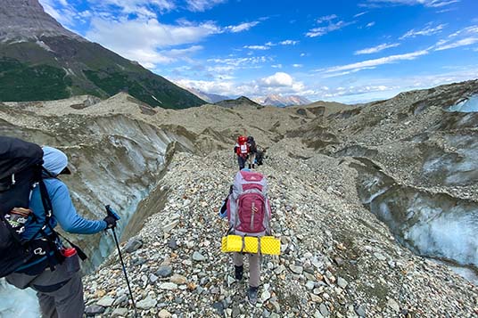 Glacial moraine proves challenging navigation for backpackers