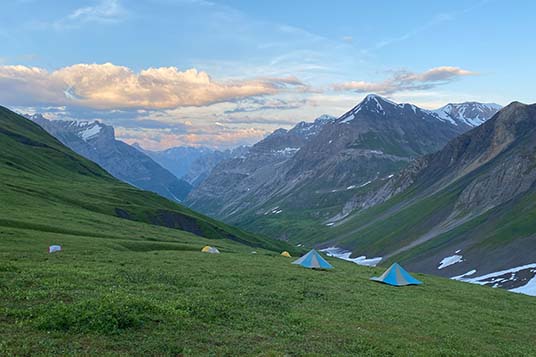 A serene backcountry camp with St. Elias Alpine Guides