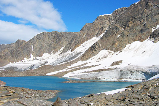 Blue alpine lake in the Chugach Mountains